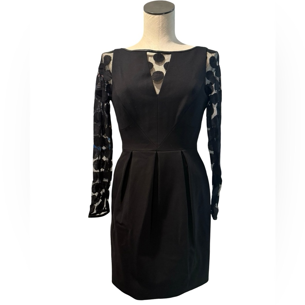 Karen Millen Black Dress with Sheer Polka Dot Sleeves